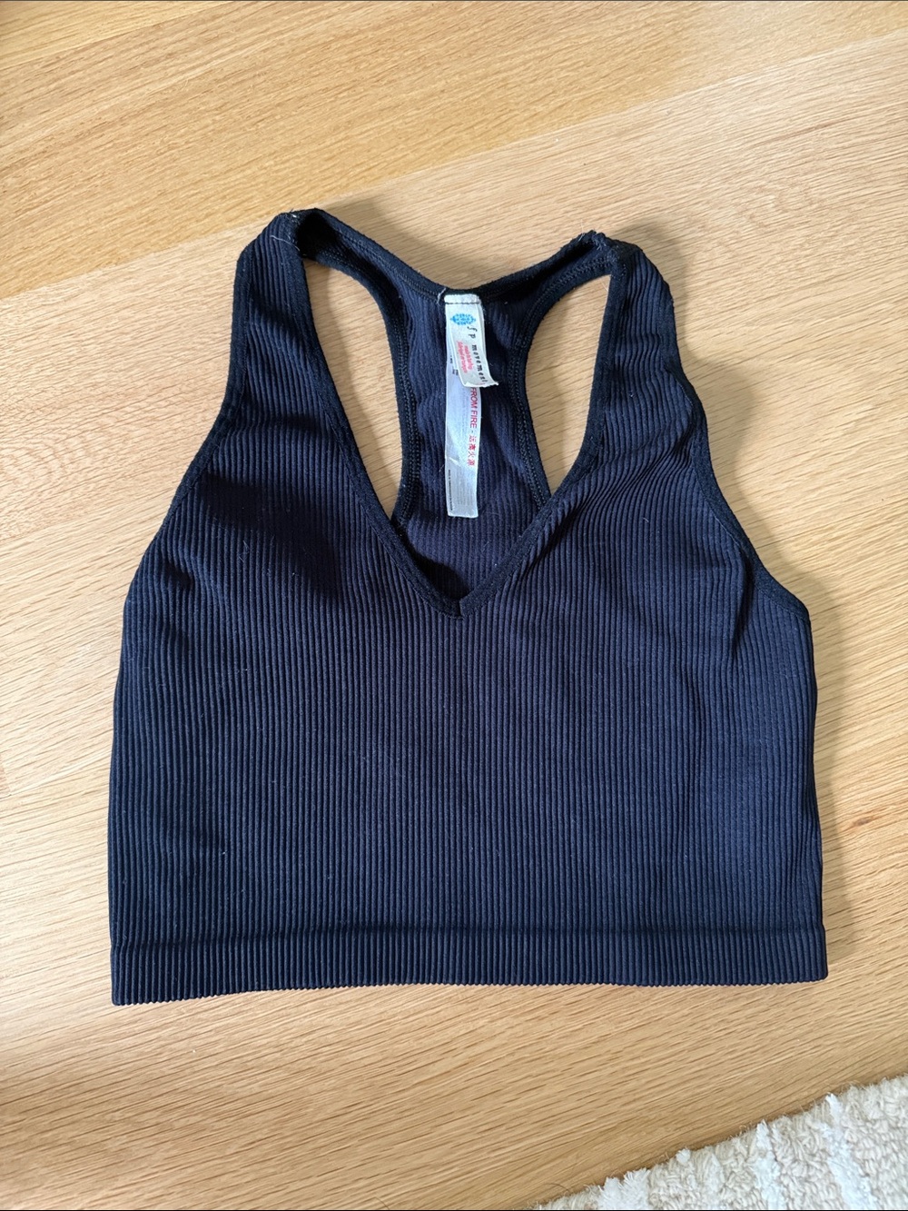 Free people Black Ribbed Racerback Bralette longline